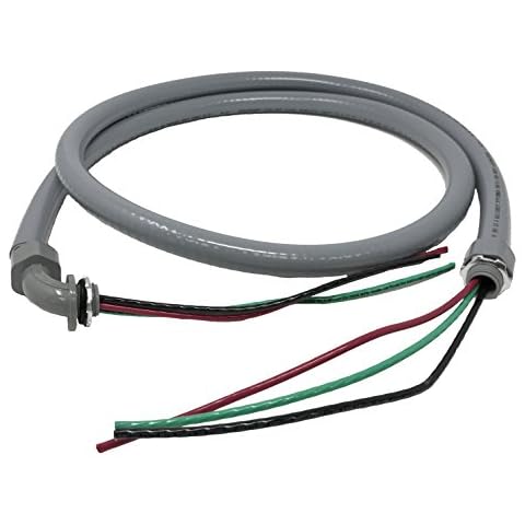 Sealproof Power Whip Assembly, 1/2-Inch x 6 Ft Nonmetallic Liquid Tight Flexible Electrical Conduit and 10 Gauge Wire Single Phase Preassembled A/C Hook-up Whip Kit, 1/2" Cover