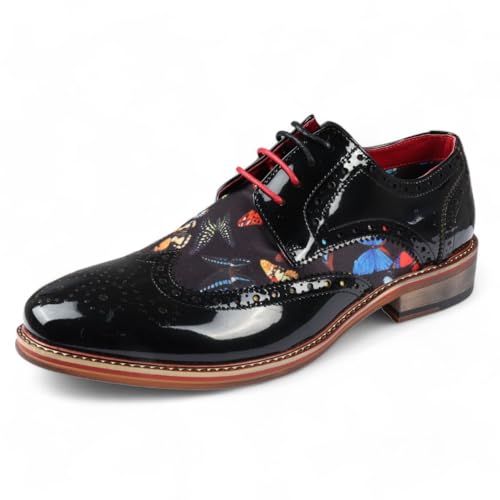 Men's Butterfly Print Patent Leather Brogue Shoes - Julius2