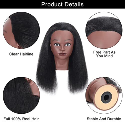 100% Real Hair Mannequin Head Training Head Manikin Cosmetology Doll Head For Hairdresser Practice Braiding Hair Styling With Clamp Stand (14 Inch, Black) #TOP1