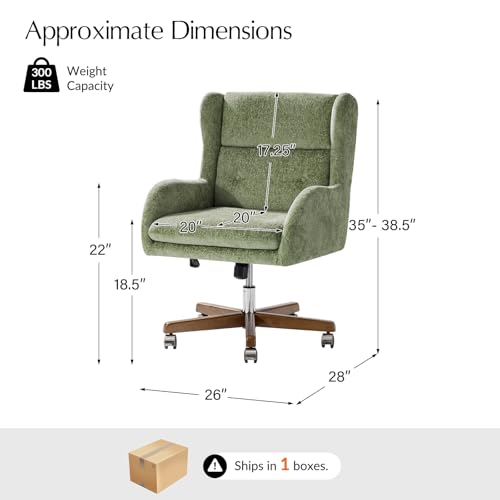 Image of HULALA HOME Modern Swivel Office Chair with Solid Wood Base, Moss