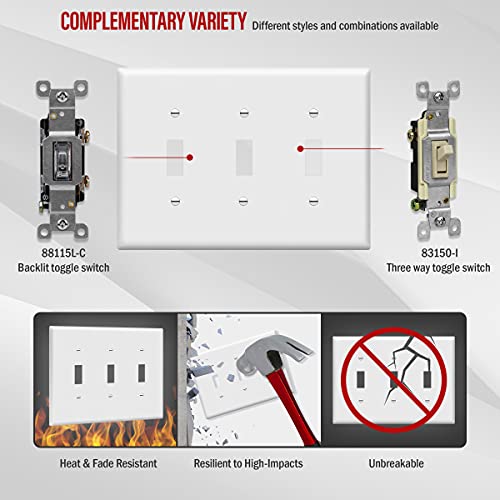 Enerlites Toggle Light Switch Wall Plate, Gloss Finish, 3-Gang 4.88" X 6.77", Mid-Size, Unbreakable Polycarbonate Thermoplastic, Ul Listed, 8813M-W, White #TOP4