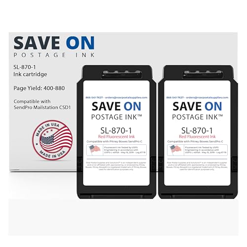Compatible Pitney Bowes SL-870-1 Red Ink Cartridge (2 Pack) Inkjet Printer Ink for SendPro Mailstation CSD1 Postage Meter Machine - PB Replacement Printer Cartridge w/OEM Compatibility