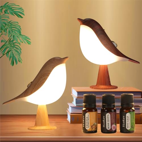 Image of Lenporl 2 Pack Bird LED Table Lamp Touch Sensor Bedside Aroma Lamps with 3 Level Brightness Rechargered ABS Dimmable, Cute Creative Bird Night Light for Kids Nursery, Home,Office