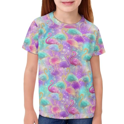 Image of ENLACHIC Girls Teens Pink Flamingo Printed Summer Short Sleeve T-Shirts Cute 3-16 Years