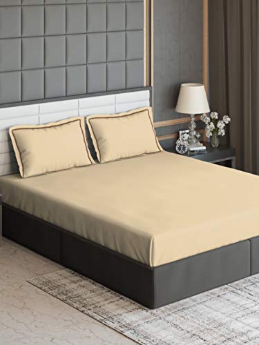 Image of DDECOR - Solids 300TC 100% Cotton Double Bedsheet with 2 Pillow Covers, King Size, Cream