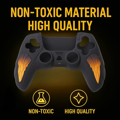 Image of DEADSKULL PS5 Remote Silicone Sleeve - Thunder Edition Themed Anti-Slip Protective Cover Case Compatible with PlayStation 5 DualSense Controller (Black & Yellow)