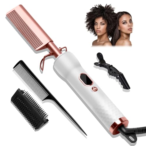 Peigne Cheveux Afro 3 en 1, Peigne Chauffant Avec Écran LCD, Peigne Electrique 120-230℃, Brosse Lissante Cheveux Crepus, Peigne...