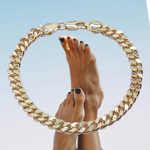 TOE RINGS & THINGS Anklet 18K Gold Filled Cuban Link Ankle Bracelet | 6mm Wide | 10" Length | Chunky Unisex Design2