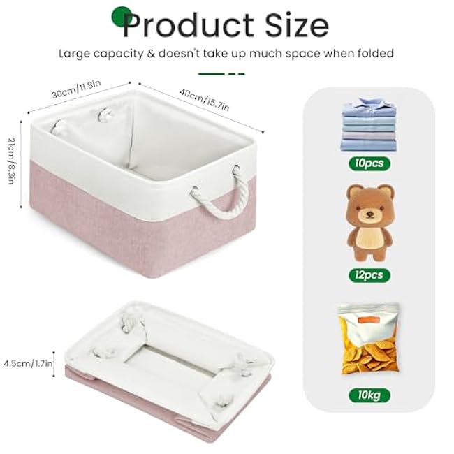 Storage Baskets, Fabric Storage Bins, Versatile Storage Baskets for Shelves with Handles, Large Closet Organizers for Shelves, Clothing, Toys, Books (3-Pack 15.7x11.8x8.2 inch, White&Pink