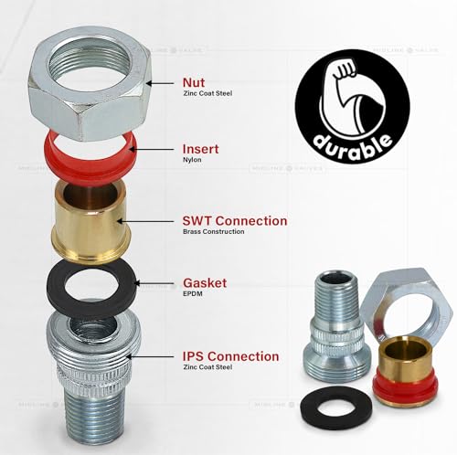 Image of Midline Valve EVNT3412-OM-5 Dielectric Union Pipe Fitting; 3 /4 in. x 1 /2 in. MIP x SWT ; Reduces Electrolysis; Brass x Stainless Steel (5 Pack)