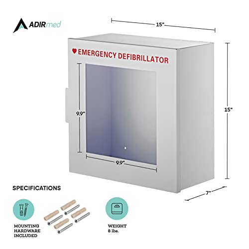 Adirmed Non-Alarmed Steel Cabinet Defibrillators 15" W X 15" H X 7" - Standard Wall Mounted Enclosure - Easy Access Storage For Emergency Situations (Defibrillators) #TOP2