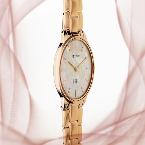 Image of Titan Edge Metal Ladies Allure Quartz Analog White Mother of Pearl Dial Rose Gold Stainless Steel Strap Watch for Women - NT2734WM02