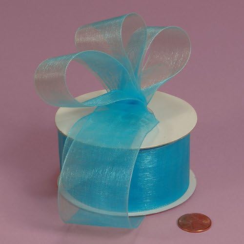 Blue Turquoise Shimmer Sheer Organza Ribbon, 7/8" X 25Yd