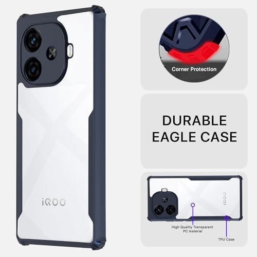 Image of Pikkme Vivo Y200 GT 5G Back Cover | Crystal Clear Transparent Back | Ultra Hyrbid | Full Camera Protection | Raised Edge | Bumper Back Case (Blue)