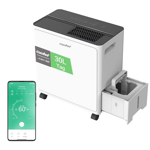 COMFEE CDDAE-30DEN7-QA3 Luftentfeuchter 30L/Tag für bis zu 73㎡, 3-Liter-Tank, drehbare Räder, Trocknungsmodus, Geräuschreduzierung, Automatische