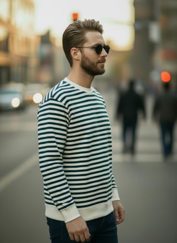 Image of Mack Jonney Men's Black Cotton Full Sleeve T-Shirt | Soft Breathable Casual Wear | Stylish Striped Round Neck Tshirt-JMAK-107