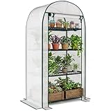 outsunny serra da balcone a 4 ripiani con porta avvolgibile, serra per orto con struttura in acciaio e copertura pe, per piante orto verdure fiori frutta, anti uv, 80x50x160 cm, bianco