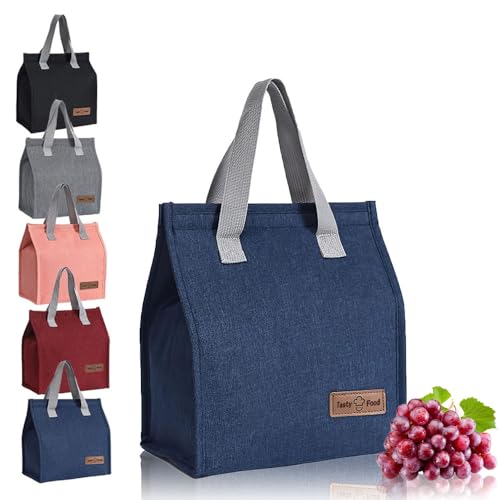 HZYUEKUN Lunch Bags for Women Men, Reusable Insulated Leak-Proof Thermal Cooler Tote Box, Cool Bags Portable Waterproof Container for Kids Girls Boys Adults Work School Travel Picnic(Dark Blue)