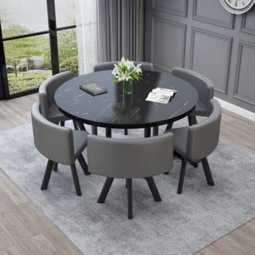 ダイニングテーブルセット6人用 だいにんぐテーブル セット6人 食卓テーブルセット 北欧ライト高級ラウンドダイニングテーブルと椅子の組み合わせモダンなミニマリストラウンドダイニングテーブルホーム小さなアパートラウンドテーブルダイニングテーブル6人用 (ダー