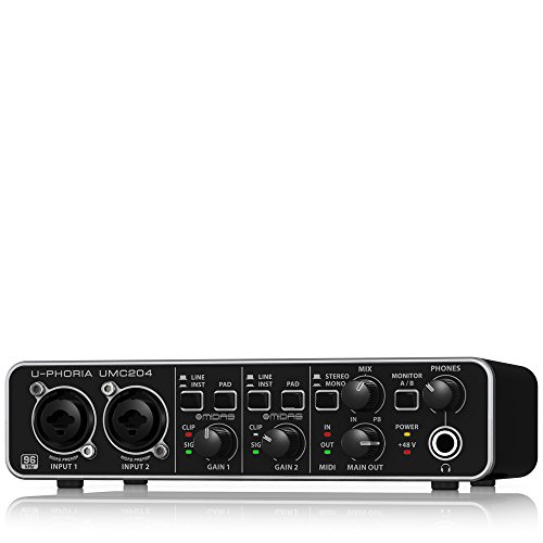 Behringer U-Phoria Umc204 Audiophile 2X4, 24-Bit/96 Khz Usb Audio/Midi Interface With Midas Mic Preamplifiers #TOP8