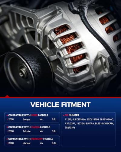 Image of KAX Alternator 11270N Compatible With Ford Escape 2008 Replace 11270N 12V 150Amp CW 6-Groove Pulley