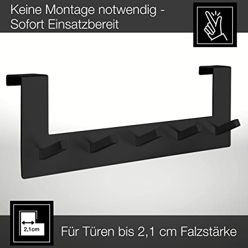 VMbathrooms Premium Türgarderobe mit einzigartigem Haken Design | Türhakenleiste für Standard Türfalz bis 2,1cm | Kleiderhaken Tür + Gratis E-Book (Farbe: Schwarz matt)