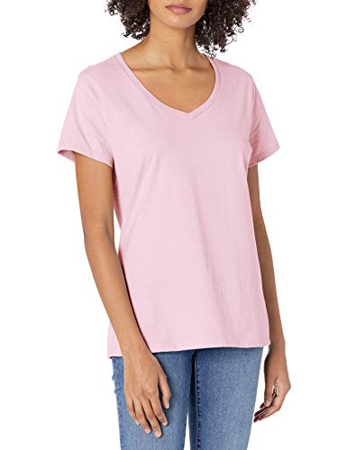 Hanes Women's Nano Premium Cotton V-Neck Tee, Pale Pink, Medium