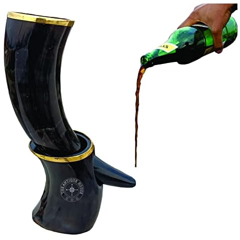 Taza de cuerno para beber vikingo con soporte estilo vikingo thumbnail