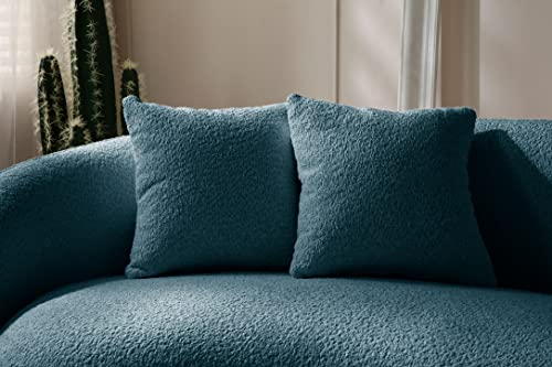 Image of KEIKI 103 inch Boucle Half Moon Curved Sectional Sofa with 4 Throw Pillows, Modern 5-Seater Teddy Fleece Leisure Couch with Curved Backrest, Easy Assembly, for Apartment, Living Room, Bedroom, Blue