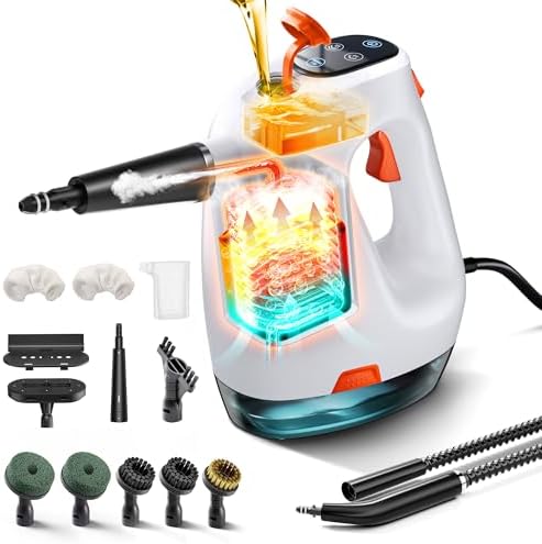 Handdampfreiniger 1200W, 500ml abnehmbarer Wassertank mit Reinigungsmittelspender, entfernt Fett und Schmutz, Dampfreiniger Handgerät für Küche, Bad, Fugen, Fenster & Haushalt