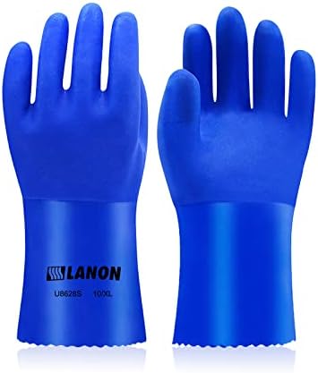 LANON Chemical Resistant Gloves, PVC Work Gloves for Men and Women, Resist Acid, Alkali, Solvent, Oil, Aging & Abrasion Resistance Non-Slip Heavy Duty Ruber Gloves