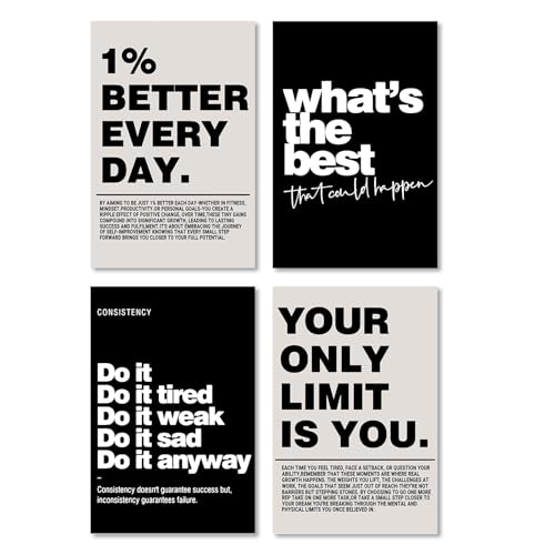Onperpoe 4-Piece Black White Motivational Quotes Office Decor, Unframed Motivational Posters Wall Art, Oil Canvas Motivational Wall Art for Home and Office, Positive Gift for Colleagues and Friends