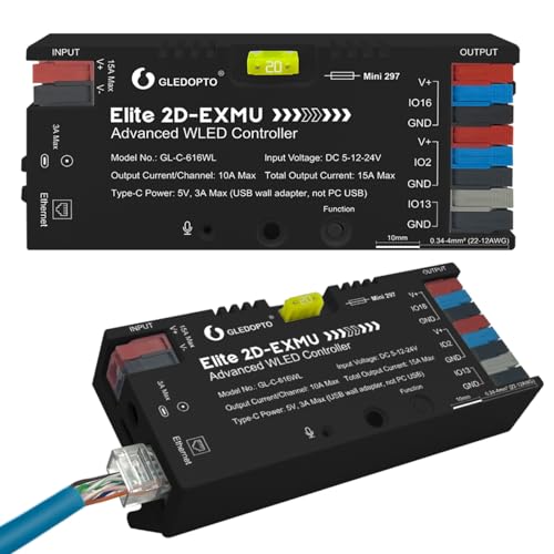 GLEDOPTO ESP32 WLED Controller mit Ethernet Musik Reaktion UART 20A Stecksicherung LED Controller für WS2811 WS2812 SK6812 WS2815 Digital Adressierbarer RGB IC Streifenlicht (616WL)