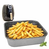 NAMAI - Recipiente Air Fryer 20x20 CM Medidas Internas, Apta Para Lavavajillas, Moldes Para Freidora de Aire, Aluminio, Efecto Piedra, Molde Air Fryer 21x21 CM Medidas Externas