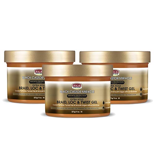 African Pride Black Castor Miracle Extra Hold Braid, Loc, Twist Gel (3 Pack) - Tames Frizz & Controls Edges, No Parabens, No Sulfates, No Mineral Oil, No Petrolatum, Contains Black Castor & Coconut Oil, 8 oz