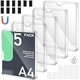 5 Stück Magnetrahmen A4 Set, Doppelschicht Info-Rahmen aus Acrylmaterial, Aufrecht A4 bilderrahmen mit Klebstoff, Infotasche Blatthalter für Informationsrahmen, Inforahmen Selbstklebend Ständer