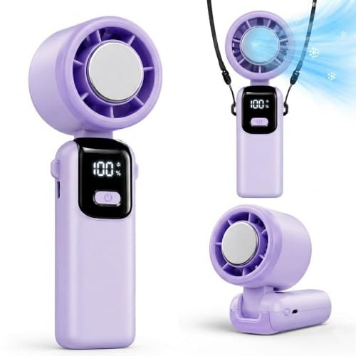 Image of OLV Mini Portable Hand Fan, 14000 RPM High Speed with Ice Frost Touch Mode, 2400mAh USB Rechargeable Battery, LED Battery Display, 90 Rotatable Mini Fan for Travel, Office, Makeup & Outdoor