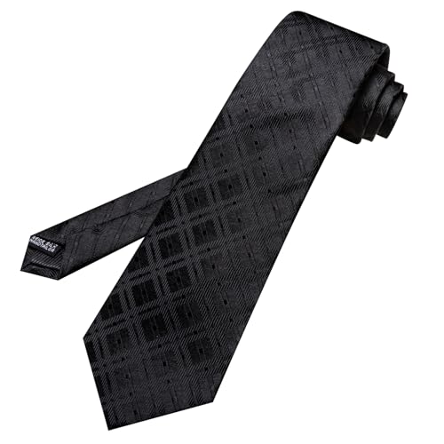 Image of Barry.Wang Plaid Ties Mens Silk Necktie and Tie Clip Checkered Tie for Wedding Party Business Formal