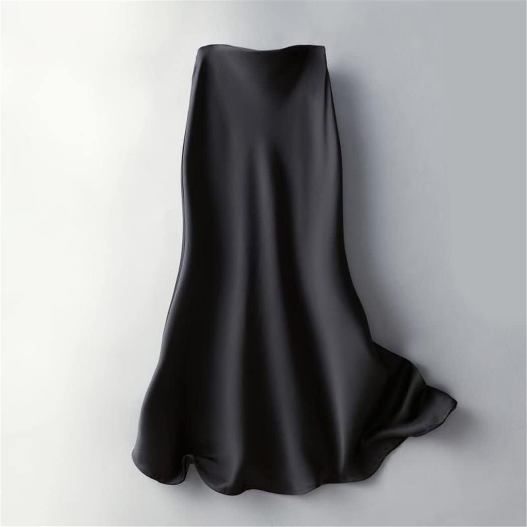 Gonne longuette in seta estiva da donna stile coreano in raso da ufficio signora semplice elegante gonne nere lunghe larghe