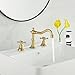 GGStudy 2 Handles 3 Holes Faucet Widespread Bathroom Sink Faucet Antique Brass Basin Tap Mixer Supply Hose Included Matching Metal Pop Up Drain