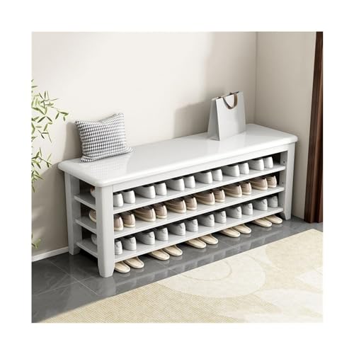 JKSVTF Zapatero de 2/3 niveles, organizador de zapatos de madera maciza blanca, banco de almacenamiento de entrada, banco ajustable para zapatos con capacidad para hasta 550 libras (un color 3)