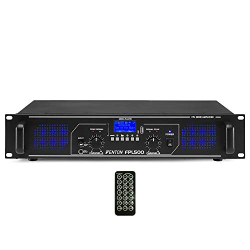 Fenton FPL500 2-Channel Digital Bluetooth Amplifier, 500W Class D DJ PA Amp with Integrated USB/SD Media Player, RCA AUX Inputs and Remote Control for Audio Installations