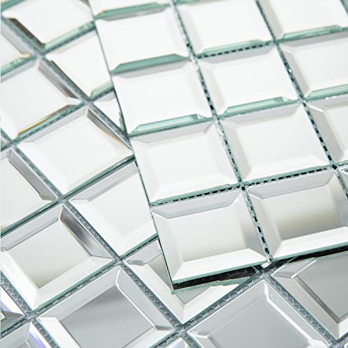 Lovdeco Mirror Glass Mosaic Tile 2" Beveled Silver Crystal Mosaic Tile For Kitchen Backsplash Bathroom Diy (12X12 Inch, 5 Sheets) #TOP21