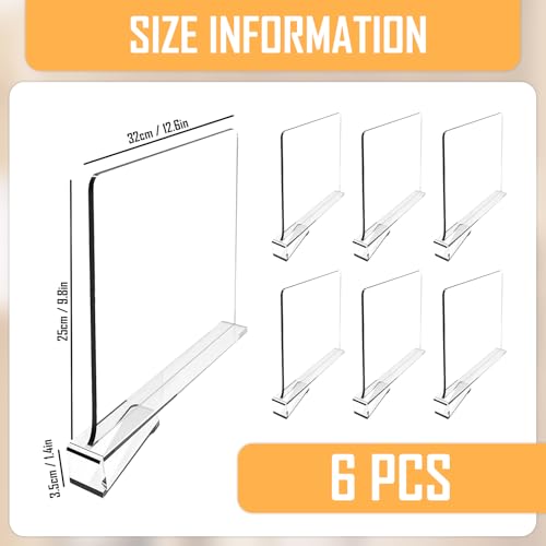 SUPRROW 6 Stück Transparente Acryl Regaltrenner,30x20cm Regalteiler,Verstellbarer Kleiderorganisator,Multifunktionaler Transparente Regalteiler für Schrank Schlafzimmer Bücherregale