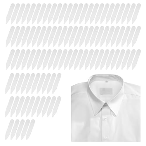 Ymapinc 100 Pcs Dress Shirt Collar Inserts, Plastic Collar Stays for Men Shirt, Waterproof Invisible Durable (White 2.17