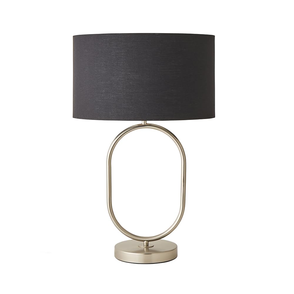 ValueLights | Antonia Black Fabric Drum Lamp Shade Brushed Chrome Oval Table Lamp and LED Bulb | Table Lamps, Home Décor & Improvement Essential | Included LED Bulb