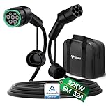 GONEO Type 2 Charging Cable 22KW 32A 5M 3 Phase Mode 3 Type 2 to Type 2 Electric Vehicle Car Plug-in Hybrid Fast Charging Cable for Model S/X/Y/3 ID.3-5 E-Tron e-208 Zoe