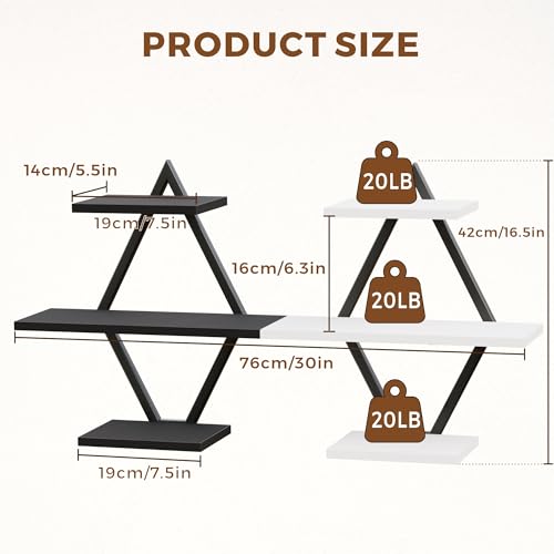 Image of Floating Shelves, Wall Shelf Set of 2, Wall Mounted Shelves, 3-Tier Hanging Wall Shelves for Bathroom, Living Room, Bedroom, Kitchen, Office (Black & White)