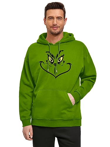 AOBUTE Moletom masculino de manga comprida com bolso e cordão de Halloween, Monstro verde, Large