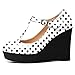 AUMOTED Women's Solid Wedges Heels Platform High Heel Pumps Dating Closed Round Toe T-Strap Buckle Wedges Pumps 4